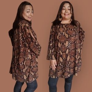 Susan Graver Susan Graver Brown Animal Print Sequin Top LX - 2X